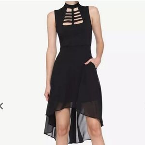 Hot Topic Women's Size 1 Black Caged CutOut Front Hi-Low Sleeveless Dress Pocket